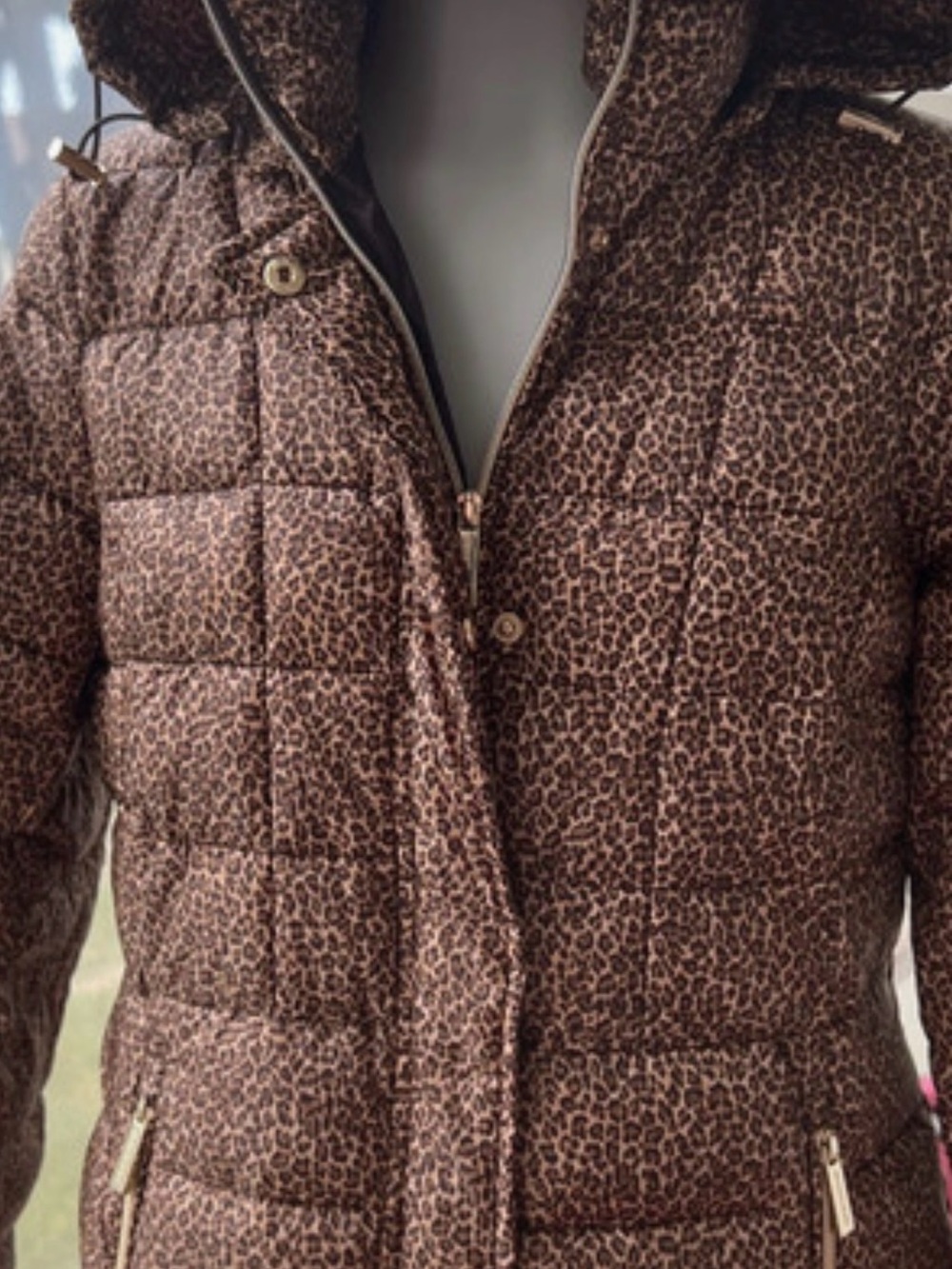 Michael Kors Leopard-Print Quilted Hooded Jacket NWT